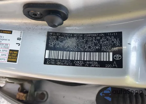 2011 Toyota Prius Two from USA, damaged, VIN JTDKN3DU7B1455031